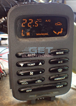 Car air conditioning control panel with digital display and buttons