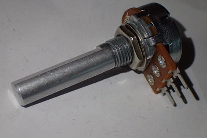 100k Potentiometer, d shaft. 1/4" 6.34mm shaft, 30mm shaft length, linear.